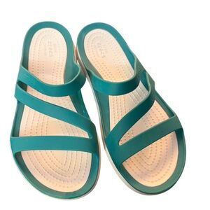 CROCS Turquoise Strappy Slides